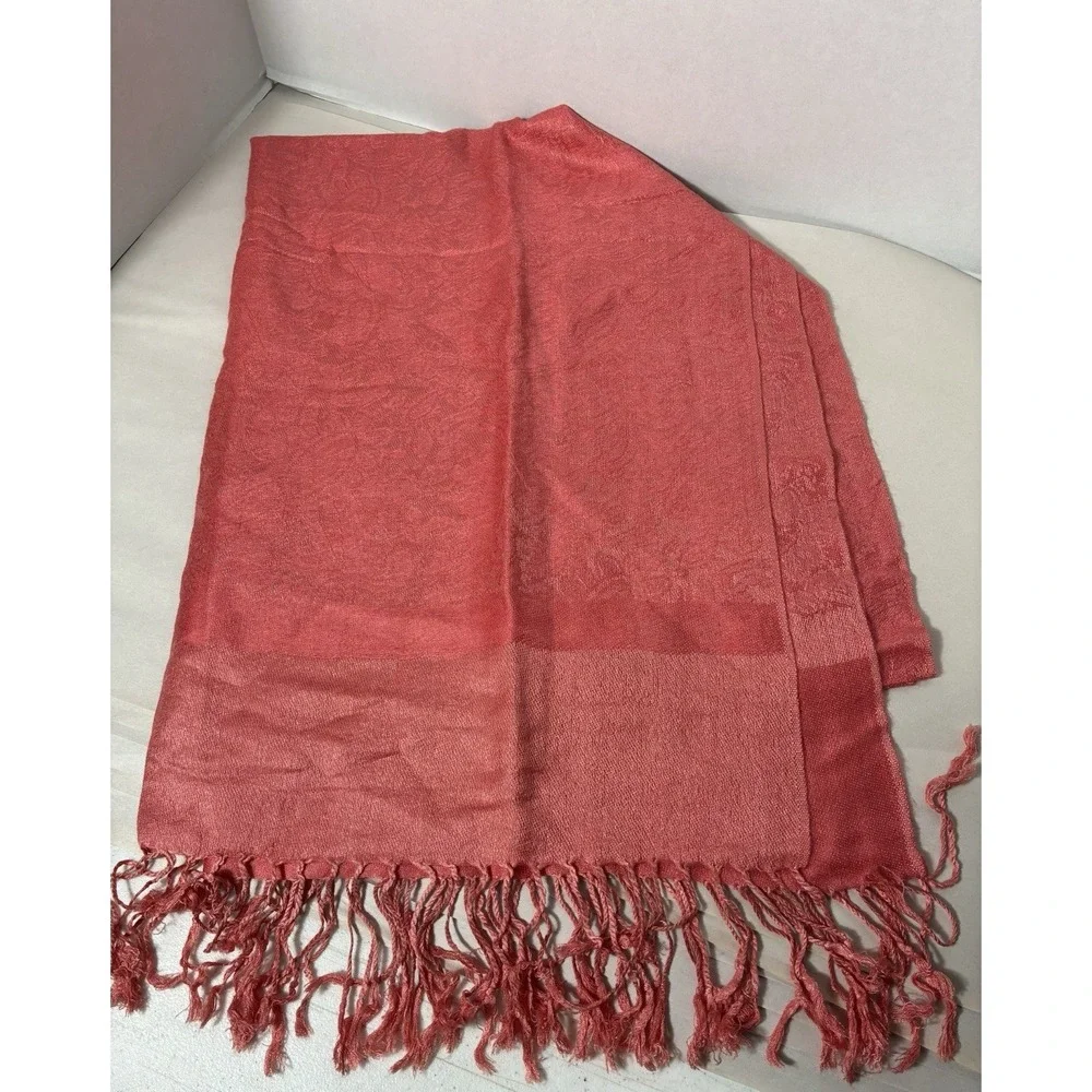 pashmina scarf wrap shawl Coral Fringe Cotton/silk Blend